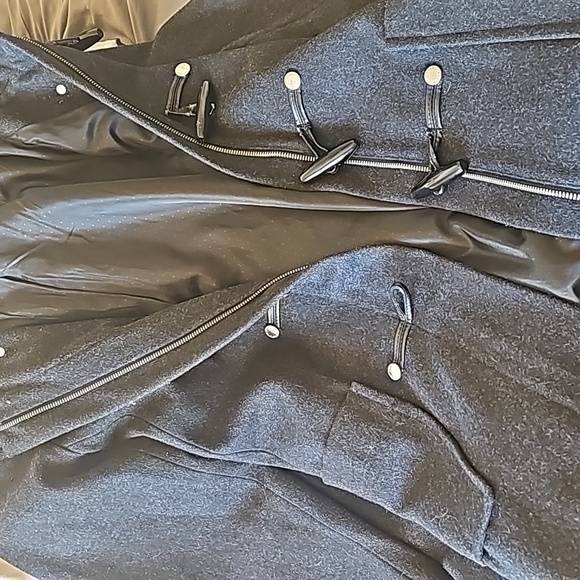 Liz Claiborne wool hooded long jacket zipper front decorative buttons Large - Picture 9 of 11